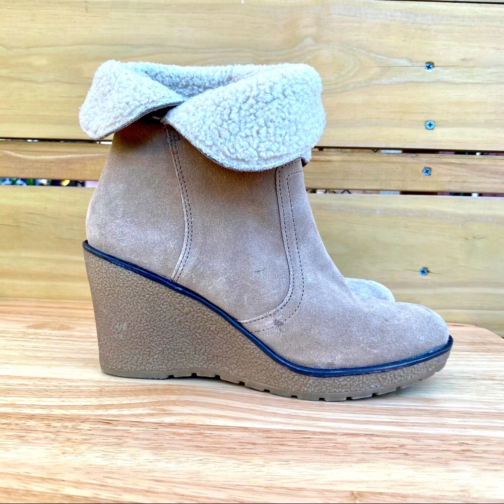 Kelly & Katie Edna Cuffed Ankle Suede Wedge Boots Neutral